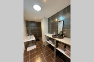 y baño con lavabo y espejo. en Superbe appartement avec 2 Chambres - 9 Personnes - Parking Privé, en Tournon-sur-Rhône