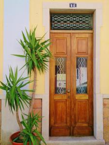 
a door that leads to a room with a plant in it at Sunlight House in Faro
