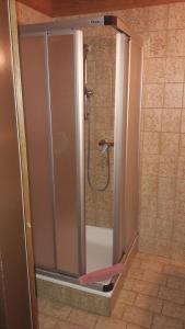 a shower with a glass door in a bathroom at Gästehaus Bräuer in Neukirchen am Großvenediger