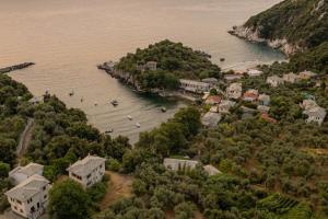 an aerial view of a small island in the water at Lemon House for big family in Damouchari - Delicious Houses in Damouchari