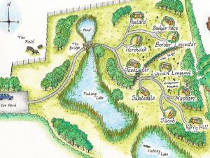a drawing of a map of a park at Fair Farm Hideaway in Waltham on the Wolds