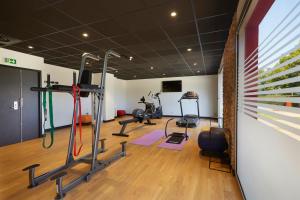 a gym with treadmills and exercise equipment in a room at ibis Archamps Porte de Genève in Archamps