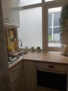 a kitchen with a sink and a window at ApartHotel Marasesti in Suceava +26 photos