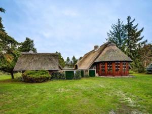 una casa con techo de paja en un campo verde en Holiday home Nørre Nebel LVII en Nørre Nebel