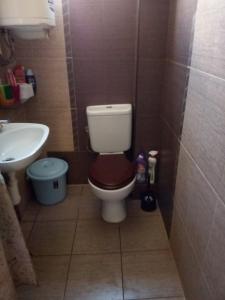 a small bathroom with a toilet and a sink at Viki in Burgas