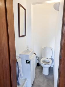 a bathroom with a white toilet and a sink at Cloud to Chill Surfhouse Baleal in Ferrel