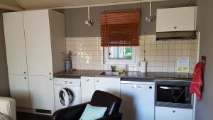 a kitchen with a washing machine and a dishwasher at COTTAGE - Lac du Causse in Chasteaux