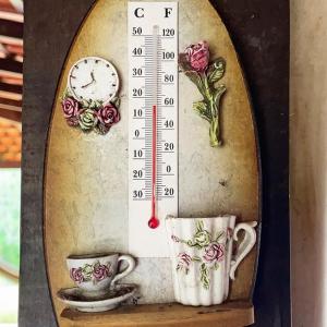 una balanza con dos tazas de té y un termómetro en Sitio Recanto da Preguiça, en Santa Teresa