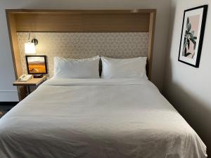 a large white bed in a hotel room with a phone at Holiday Inn Great Falls-Convention Center, an IHG Hotel in Great Falls