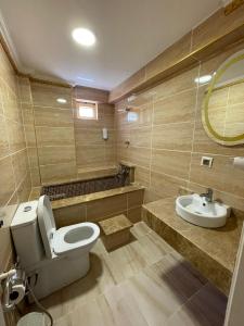 uma casa de banho com um WC e um lavatório em EVİM APART HOTEL em Termal