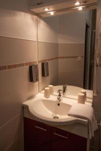 La salle de bains est pourvue d'un lavabo et d'un miroir. dans l'établissement lhotel, à Thouars