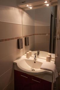 a bathroom with a sink and a mirror at lhotel in Thouars