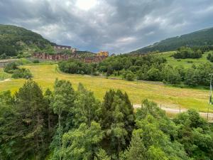 a castle on a hill with a field and trees at Somriu Hotel Vall Ski in Incles