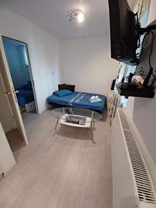 Televízia a/alebo spoločenská miestnosť v ubytovaní Blue &Red