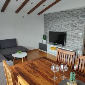 Televízia a/alebo spoločenská miestnosť v ubytovaní Apartmani Mira Brela