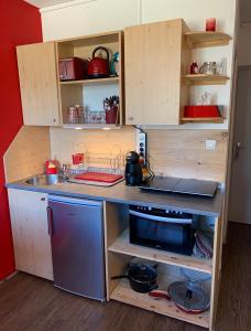 a small kitchen with a sink and a microwave at Appartement Superdevoluy Le Petit Suisse in Le Dévoluy