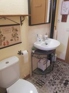 ein Badezimmer mit einer weißen Toilette und einem Waschbecken in der Unterkunft El Rincón de Pirón in Losana de Pirón + 36 Fotos