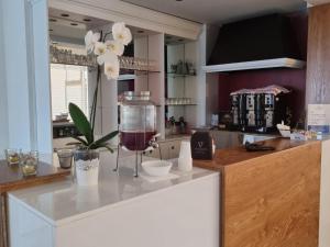 a kitchen with a counter with a glass of wine at Hotel Rivabella in Davoli