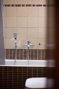 a bathroom with a sink and a toilet at Andros Melissari in Koumárion