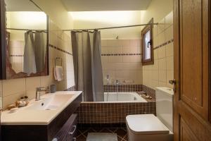 a bathroom with a tub and a sink and a toilet at Andros Melissari in Koumárion