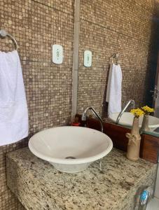 皮拉尼亚斯Hotel Fazenda Monte Cristo的配有白色大水槽和镜子的浴室