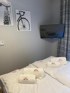 Łóżko lub łóżka w pokoju w obiekcie Apartament Na Górce, sauna & jacuzzi