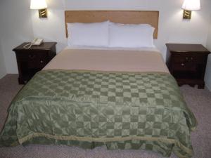 a bed in a hotel room with two night stands at Western Motel in Salinas