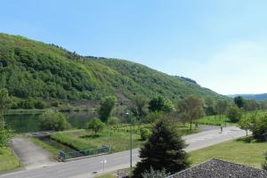 a view of a road next to a mountain at Pension Mosella, Gästezimmer in Sankt Aldegund