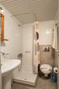 a bathroom with a sink and a toilet and a shower at Niriis Hotel in Kato Daratso