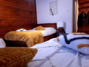 una camera con due letti e una parete di Cocooning in a Lovely Mountain suite - One ad Azuga