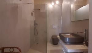 a bathroom with a shower with a sink and a toilet at Poggio Bellavista in Sampieri