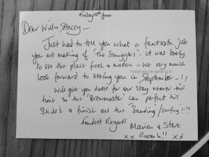 a handwritten letter on a piece of white paper at The Smugglers Rest in Woolacombe