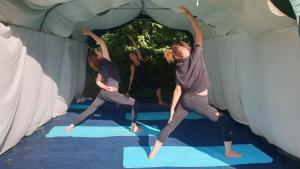 a group of people doing yoga in a tent at Charming Cottage in Chauminet in Sougères-en-Puisaye
