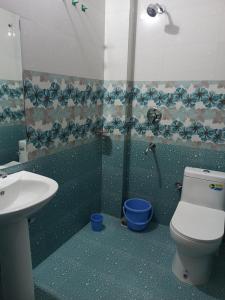 y baño con aseo y lavamanos. en Hotel Vrindavan Palace, en Janakpur