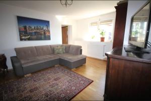 sala de estar con sofá y TV de pantalla plana en Orchidea Apartment en Lublin