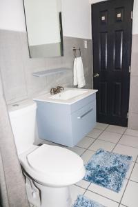 bagno con servizi igienici, lavandino e specchio di Mavs Boutique At Ponce a Ponce