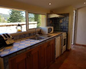 a kitchen with a sink and a microwave and a window at La Croix du Sud - Ocres en Provence in Apt +5 photos