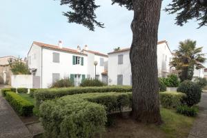 una casa blanca con un árbol y arbustos en Maison Telline, en Saint-Martin-de-Ré