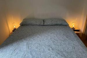 a bedroom with a bed with two lamps on both sides at Appartamento a Santa Maria Maggiore in Valle Vigezzo in Santa Maria Maggiore