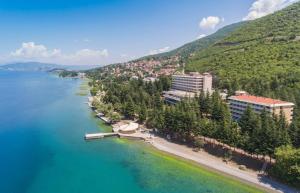 an aerial view of a town on the shore of a river at Hotel Tourist - Metropol Lake Resort in Ohrid