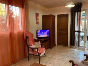 TV a/nebo společenská místnost v ubytování Les Cormorans Manapany les Bains Studio Corail