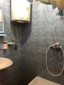a bathroom with a shower with a toilet and a sink at Planinska kuca Mitke in Prolesje