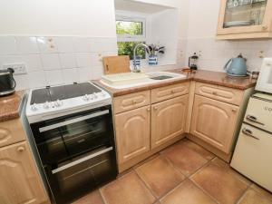 a kitchen with a stove and a sink at Rosewall Cottage in St Ives