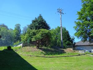 einen Hof mit einem Telefonmast im Gras in der Unterkunft La Maison de Heidi in Hazelbourg