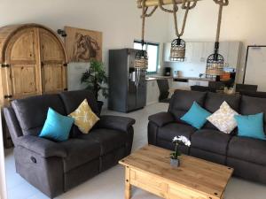 a living room with two couches and a coffee table at Priscilla Apartment in Ražanac