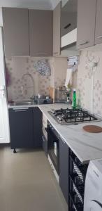 a kitchen with a sink and a stove top oven at Interbelic km0 (studio 2) in Constanţa