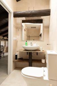 a bathroom with a sink and a toilet and a mirror at Finca Eiras in Lugo