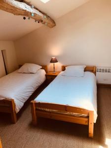 2 camas individuais num quarto com em La Belle Verte em Grignols Dordogne