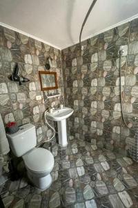 y baño con aseo y lavamanos. en Bujtina Kodiket Guesthouse, en Berat
