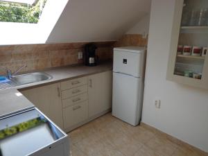 a kitchen with a white refrigerator and a sink at Traumblick Appartement am Balaton in Fonyód +3 photos